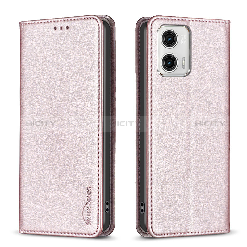 Coque Portefeuille Livre Cuir Etui Clapet B23F pour Motorola Moto G73 5G Or Rose Plus