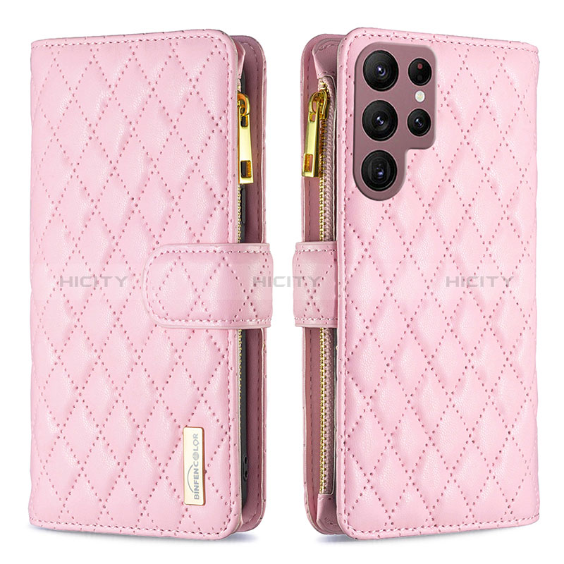 Coque Portefeuille Livre Cuir Etui Clapet BF1 pour Samsung Galaxy S22 Ultra 5G Or Rose Plus