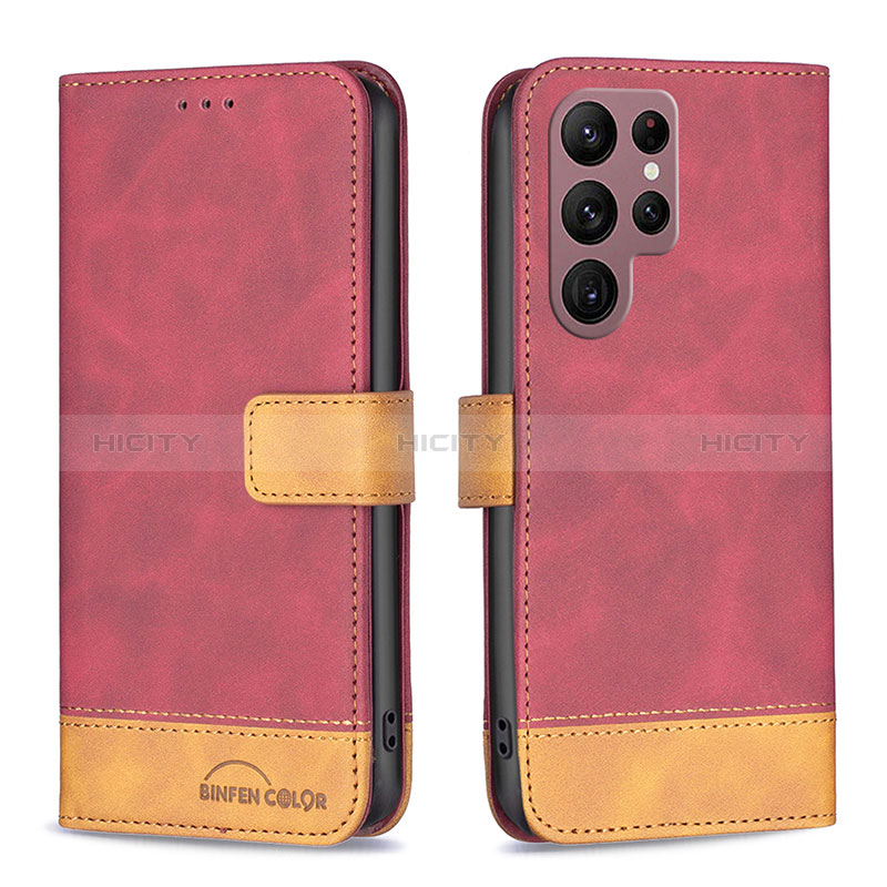 Coque Portefeuille Livre Cuir Etui Clapet BF1 pour Samsung Galaxy S23 Ultra 5G Rouge Plus