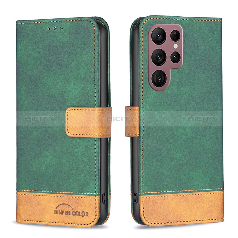 Coque Portefeuille Livre Cuir Etui Clapet BF1 pour Samsung Galaxy S23 Ultra 5G Vert Plus