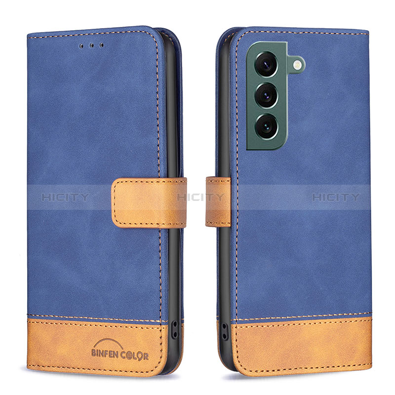 Coque Portefeuille Livre Cuir Etui Clapet BF2 pour Samsung Galaxy S22 5G Bleu Plus