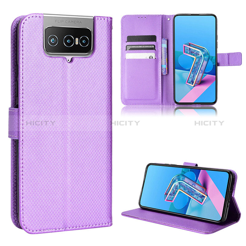 Coque Portefeuille Livre Cuir Etui Clapet BY1 pour Asus Zenfone 7 Pro ZS671KS Violet Plus