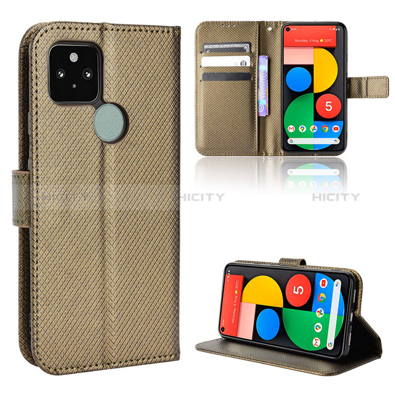 Coque Portefeuille Livre Cuir Etui Clapet BY1 pour Google Pixel 5 Marron Plus