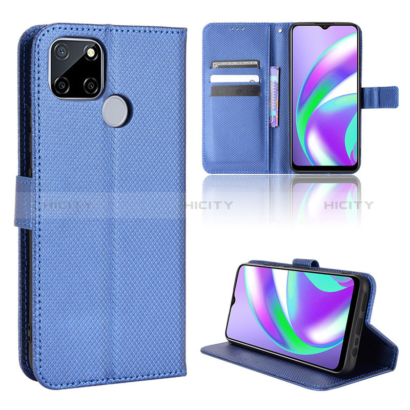 Coque Portefeuille Livre Cuir Etui Clapet BY1 pour Realme C25 Bleu Plus