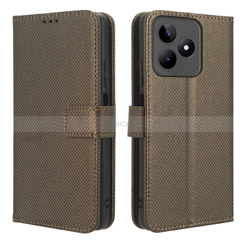 Coque Portefeuille Livre Cuir Etui Clapet BY1 pour Realme C53 India Marron Plus