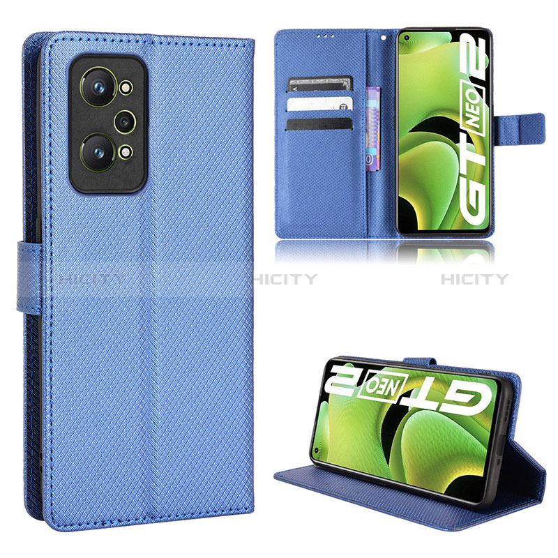 Coque Portefeuille Livre Cuir Etui Clapet BY1 pour Realme GT Neo2 5G Bleu Plus