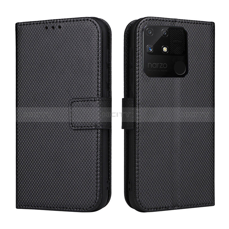 Coque Portefeuille Livre Cuir Etui Clapet BY1 pour Realme Narzo 50A Noir Plus