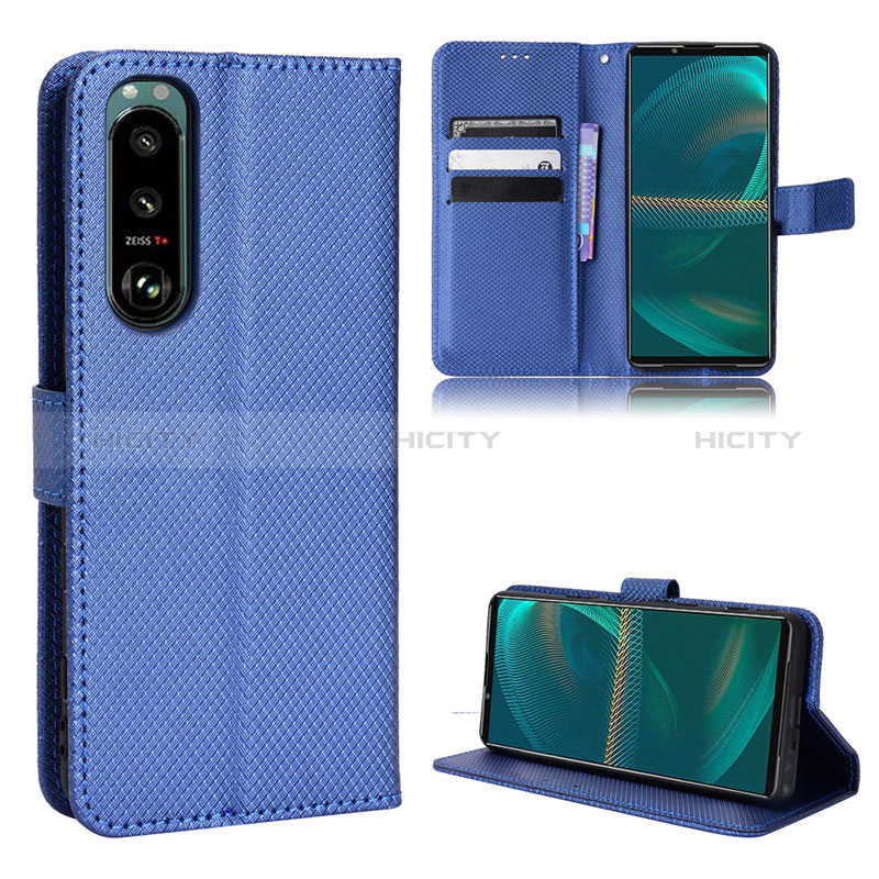 Coque Portefeuille Livre Cuir Etui Clapet BY1 pour Sony Xperia 5 III SO-53B Bleu Plus