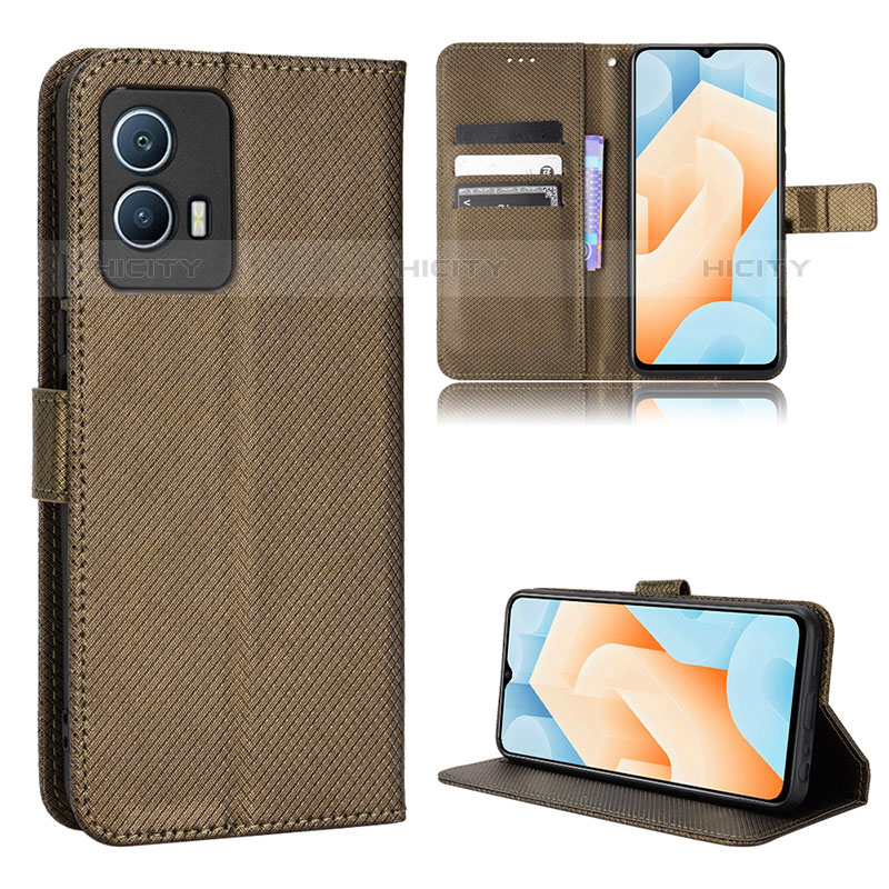 Coque Portefeuille Livre Cuir Etui Clapet BY1 pour Vivo iQOO U5 5G Marron Plus