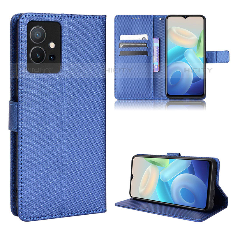 Coque Portefeuille Livre Cuir Etui Clapet BY1 pour Vivo iQOO Z6 5G Bleu Plus