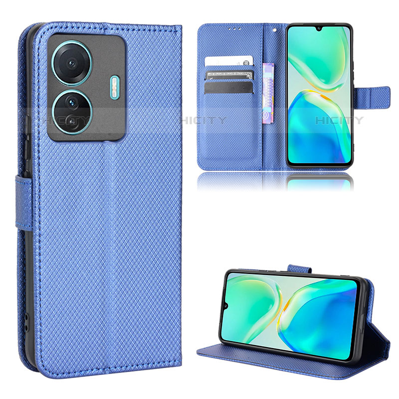 Coque Portefeuille Livre Cuir Etui Clapet BY1 pour Vivo T1 Pro 5G Bleu Plus