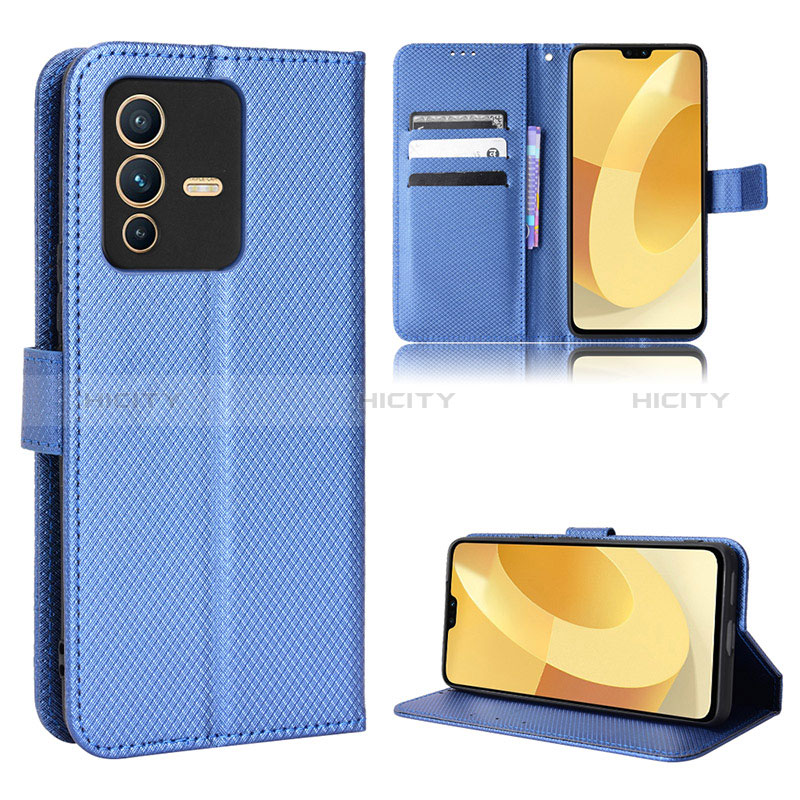 Coque Portefeuille Livre Cuir Etui Clapet BY1 pour Vivo V23 5G Bleu Plus