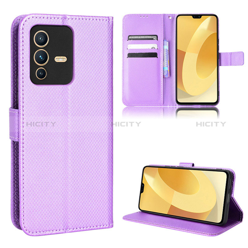 Coque Portefeuille Livre Cuir Etui Clapet BY1 pour Vivo V23 5G Violet Plus