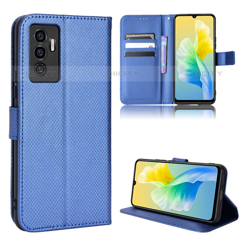 Coque Portefeuille Livre Cuir Etui Clapet BY1 pour Vivo V23e 5G Bleu Plus