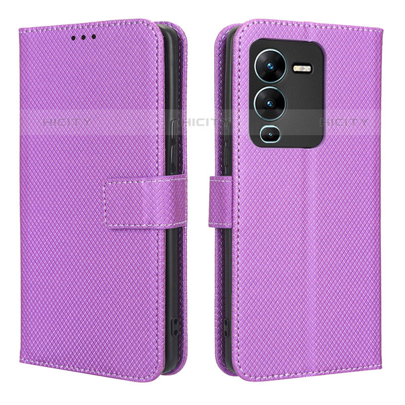 Coque Portefeuille Livre Cuir Etui Clapet BY1 pour Vivo V25 Pro 5G Violet Plus