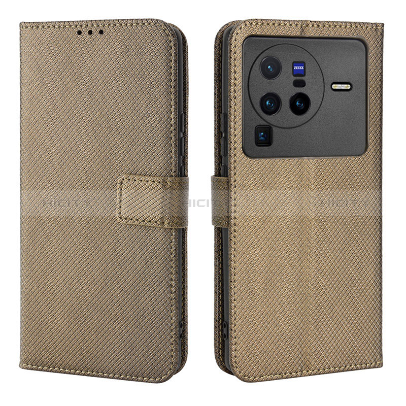 Coque Portefeuille Livre Cuir Etui Clapet BY1 pour Vivo X80 Pro 5G Marron Plus