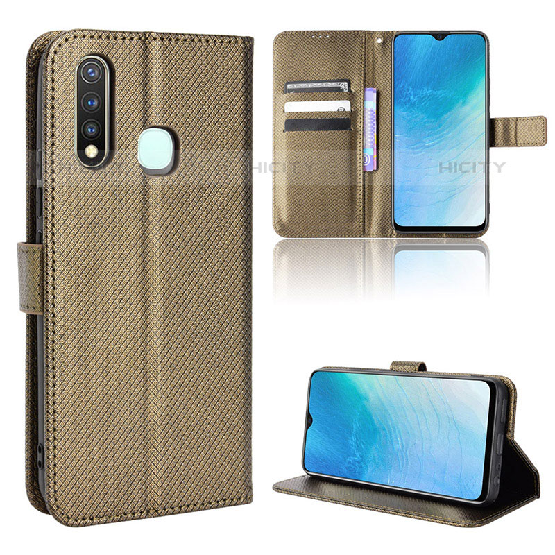 Coque Portefeuille Livre Cuir Etui Clapet BY1 pour Vivo Y19 Marron Plus