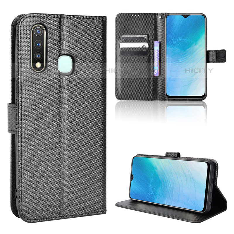 Coque Portefeuille Livre Cuir Etui Clapet BY1 pour Vivo Y19 Noir Plus