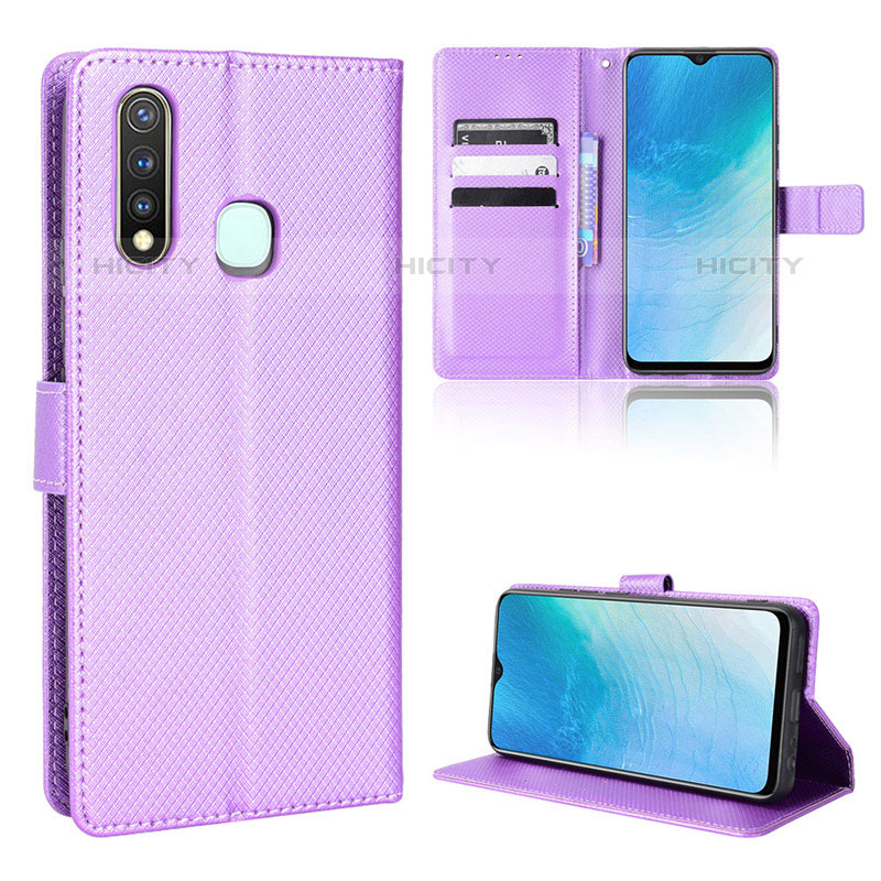 Coque Portefeuille Livre Cuir Etui Clapet BY1 pour Vivo Y19 Violet Plus