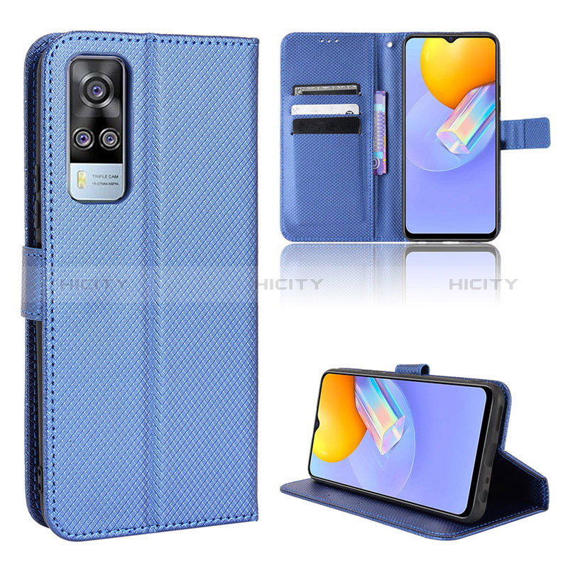 Coque Portefeuille Livre Cuir Etui Clapet BY1 pour Vivo Y53s NFC Bleu Plus