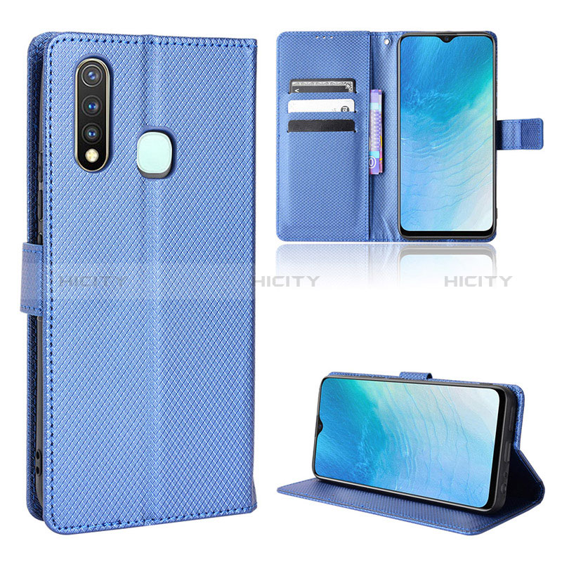 Coque Portefeuille Livre Cuir Etui Clapet BY1 pour Vivo Y5s Bleu Plus