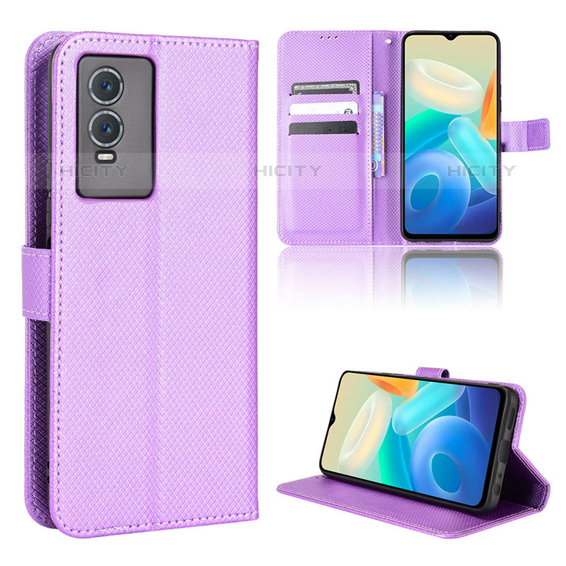 Coque Portefeuille Livre Cuir Etui Clapet BY1 pour Vivo Y74s 5G Violet Plus