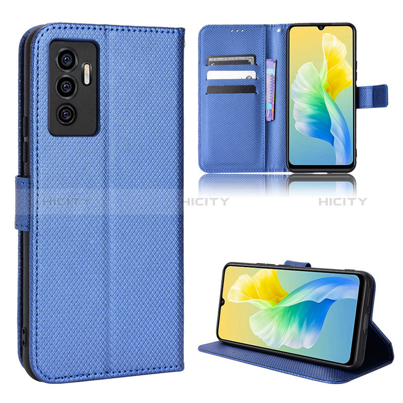 Coque Portefeuille Livre Cuir Etui Clapet BY1 pour Vivo Y75 4G Bleu Plus