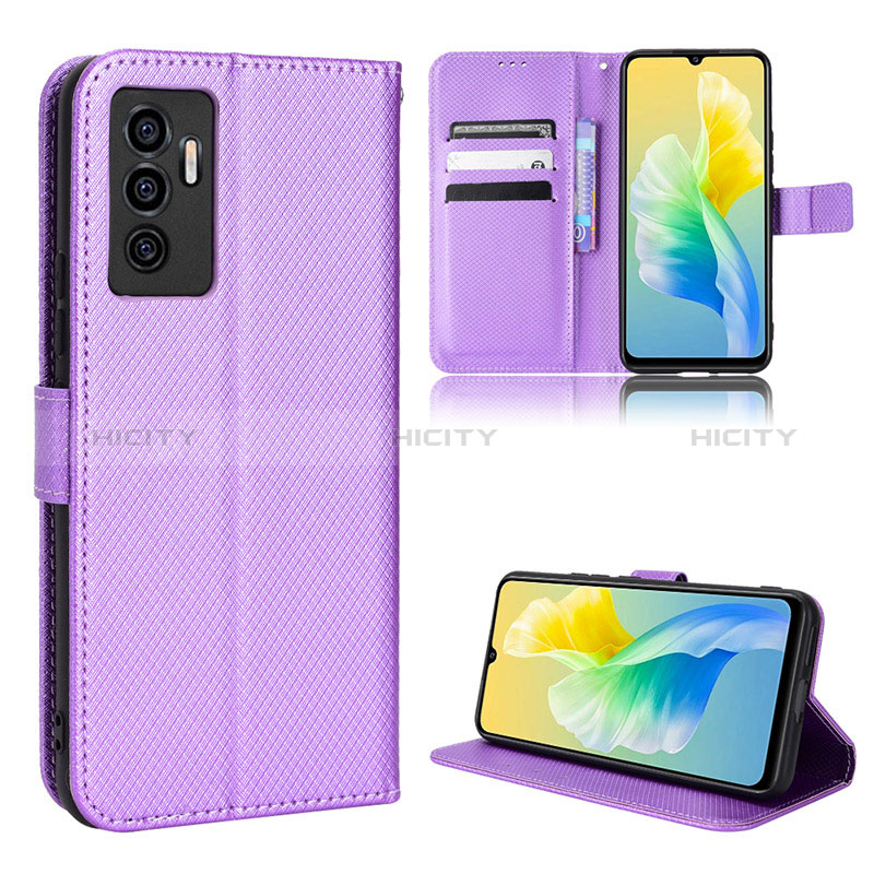 Coque Portefeuille Livre Cuir Etui Clapet BY1 pour Vivo Y75 4G Violet Plus