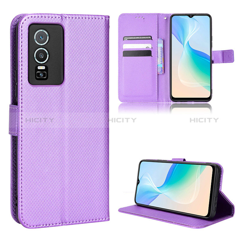 Coque Portefeuille Livre Cuir Etui Clapet BY1 pour Vivo Y76 5G Violet Plus