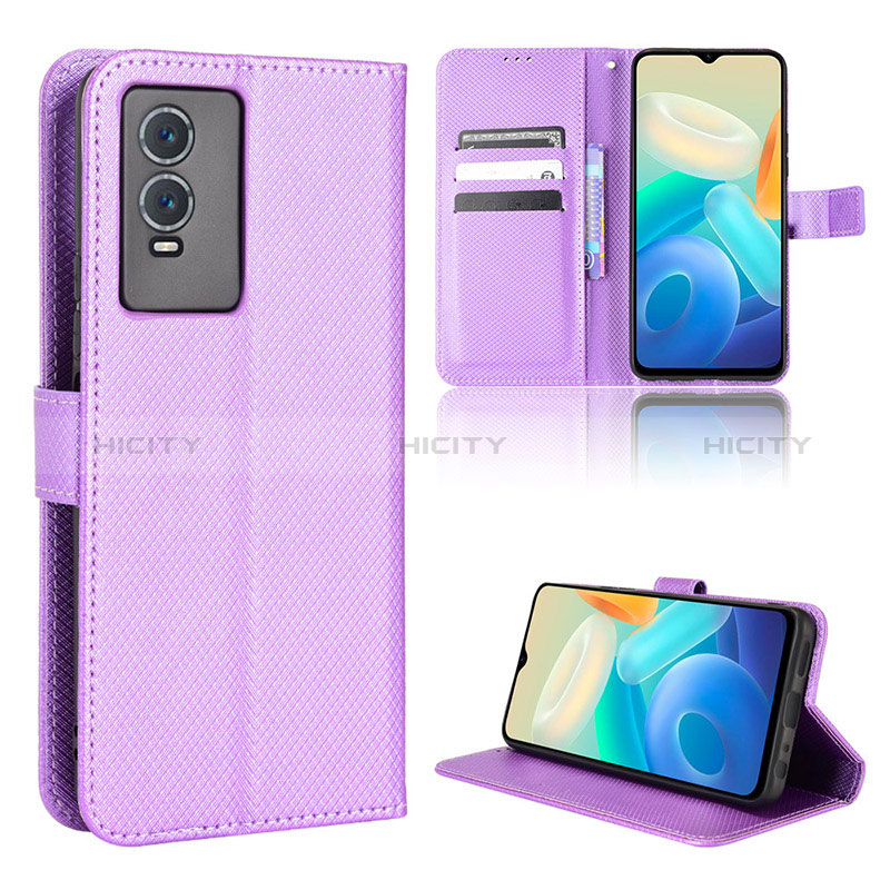 Coque Portefeuille Livre Cuir Etui Clapet BY1 pour Vivo Y76s 5G Violet Plus