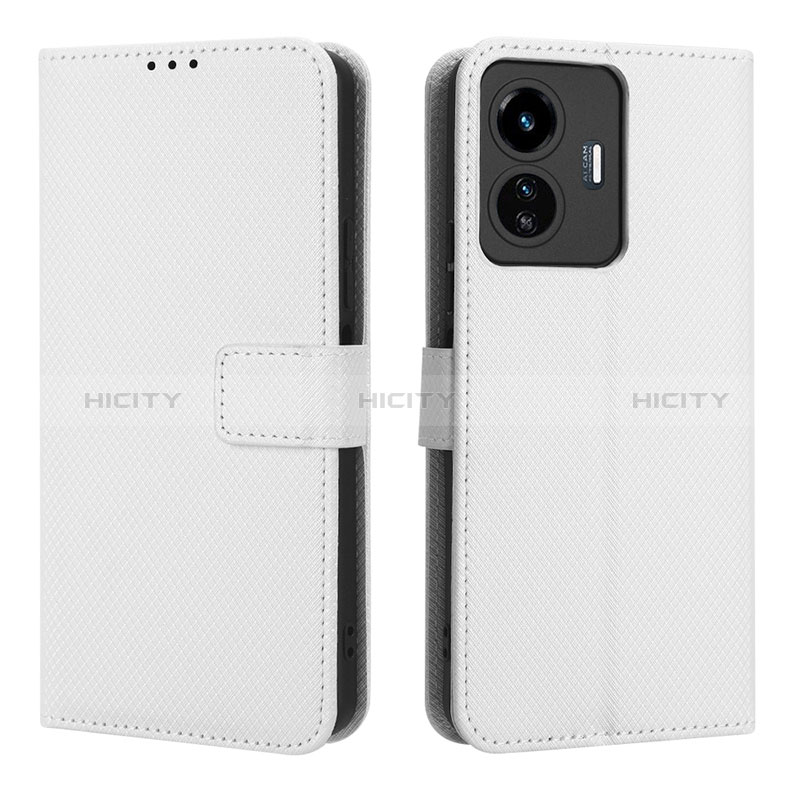 Coque Portefeuille Livre Cuir Etui Clapet BY1 pour Vivo Y77e 5G Blanc Plus