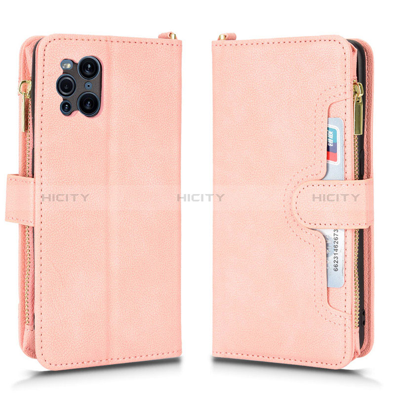 Coque Portefeuille Livre Cuir Etui Clapet BY2 pour Oppo Find X3 5G Or Rose Plus