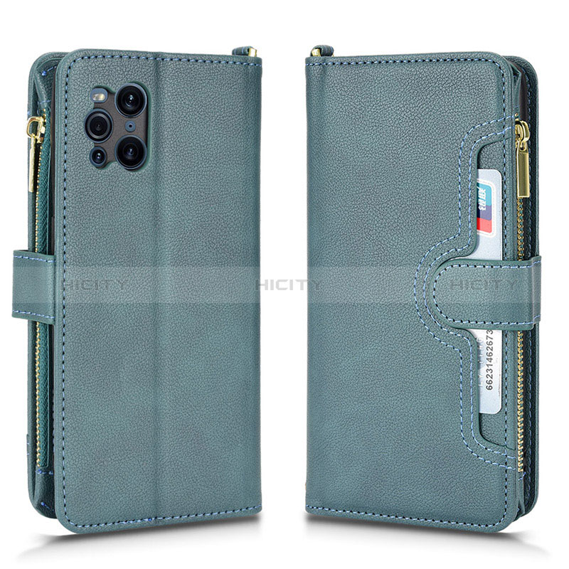 Coque Portefeuille Livre Cuir Etui Clapet BY2 pour Oppo Find X3 5G Vert Plus