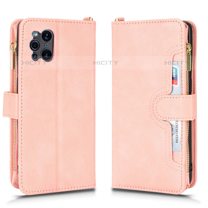 Coque Portefeuille Livre Cuir Etui Clapet BY2 pour Oppo Find X3 Pro 5G Or Rose Plus