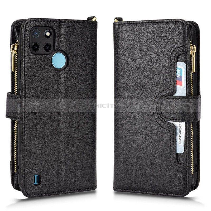 Coque Portefeuille Livre Cuir Etui Clapet BY2 pour Realme C21Y Noir Plus