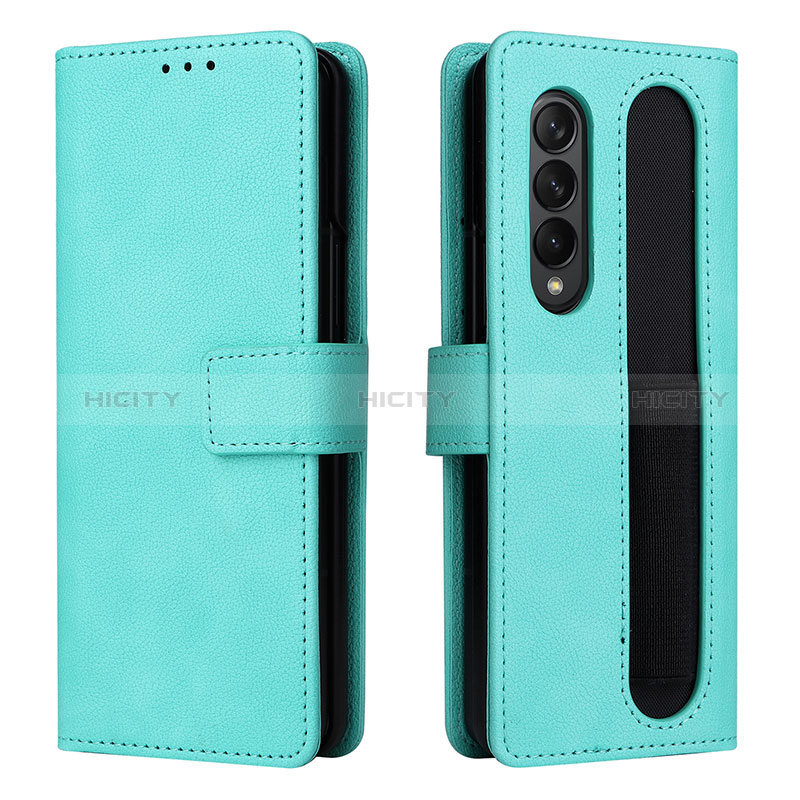 Coque Portefeuille Livre Cuir Etui Clapet BY2 pour Samsung Galaxy Z Fold3 5G Cyan Plus