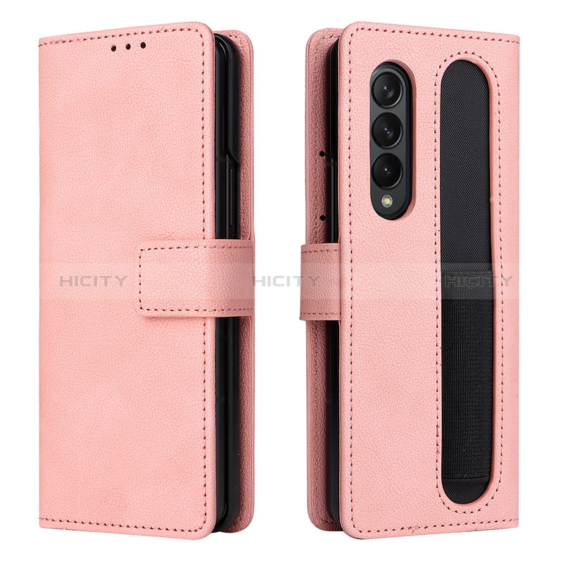 Coque Portefeuille Livre Cuir Etui Clapet BY2 pour Samsung Galaxy Z Fold3 5G Or Rose Plus