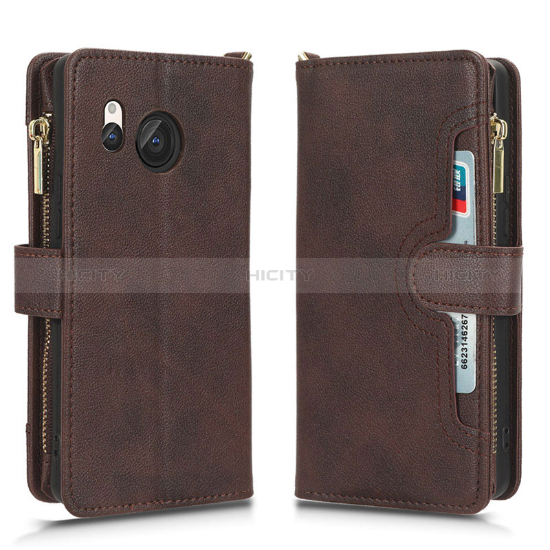 Coque Portefeuille Livre Cuir Etui Clapet BY2 pour Sharp Aquos R8 Marron Plus