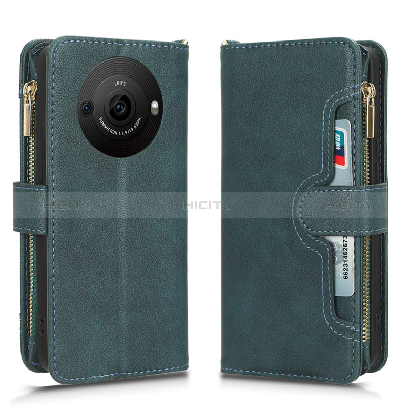 Coque Portefeuille Livre Cuir Etui Clapet BY2 pour Sharp Aquos R8 Pro Vert Plus