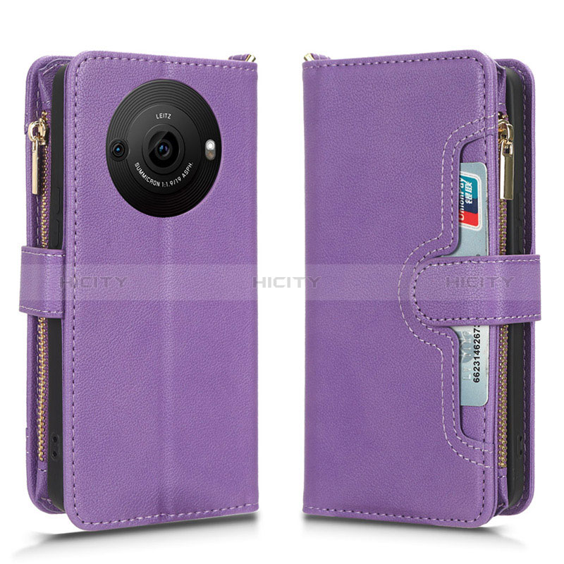 Coque Portefeuille Livre Cuir Etui Clapet BY2 pour Sharp Aquos R8 Pro Violet Plus