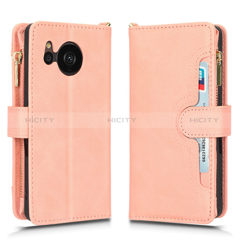 Coque Portefeuille Livre Cuir Etui Clapet BY2 pour Sharp Aquos Sense7 Or Rose Plus