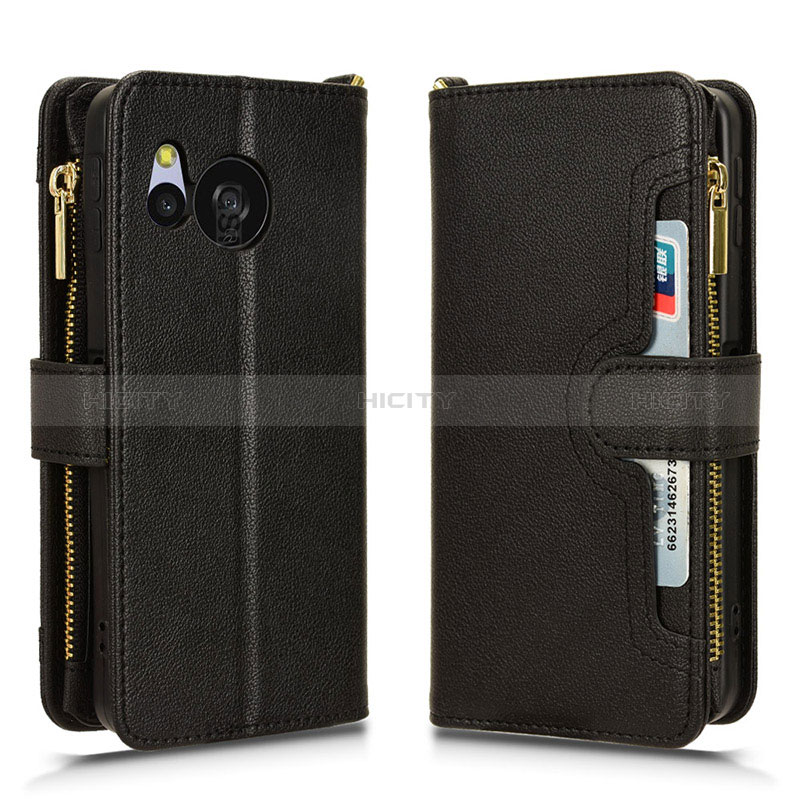 Coque Portefeuille Livre Cuir Etui Clapet BY2 pour Sharp Aquos Sense8 Noir Plus