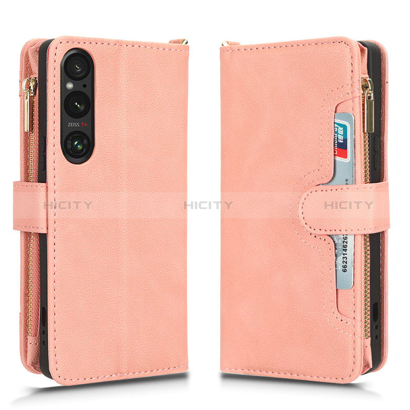 Coque Portefeuille Livre Cuir Etui Clapet BY2 pour Sony Xperia 1 V Or Rose Plus