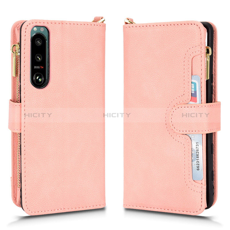 Coque Portefeuille Livre Cuir Etui Clapet BY2 pour Sony Xperia 5 III Or Rose Plus