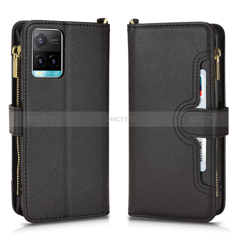 Coque Portefeuille Livre Cuir Etui Clapet BY2 pour Vivo Y21 Noir Plus