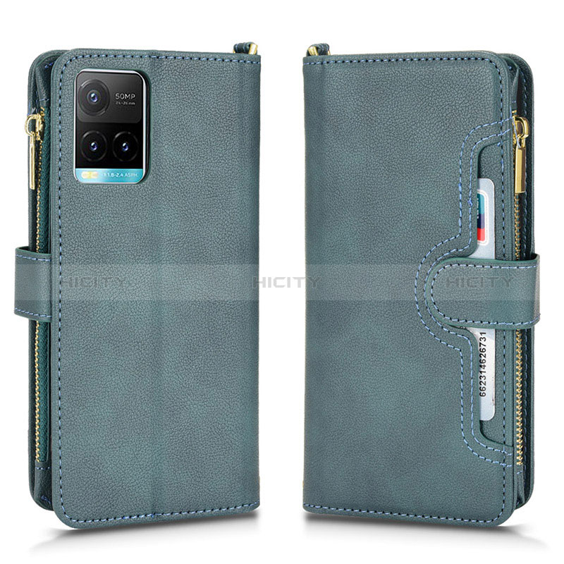 Coque Portefeuille Livre Cuir Etui Clapet BY2 pour Vivo Y21a Vert Plus