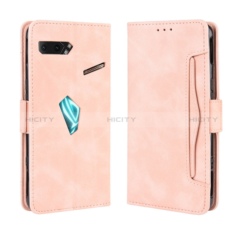 Coque Portefeuille Livre Cuir Etui Clapet BY3 pour Asus ROG Phone II ZS660KL Rose Plus