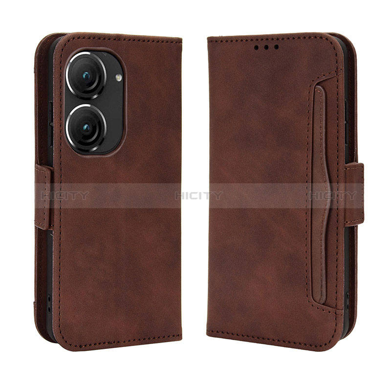 Coque Portefeuille Livre Cuir Etui Clapet BY3 pour Asus Zenfone 9 Marron Plus