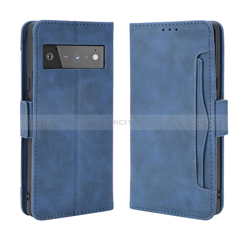 Coque Portefeuille Livre Cuir Etui Clapet BY3 pour Google Pixel 6 Pro 5G Bleu Plus