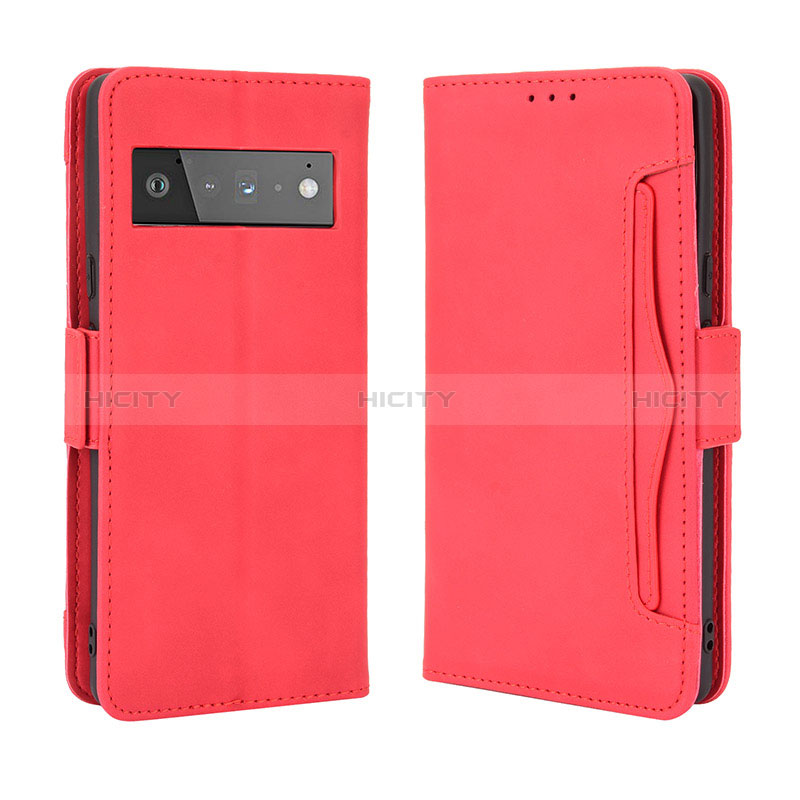 Coque Portefeuille Livre Cuir Etui Clapet BY3 pour Google Pixel 6 Pro 5G Rouge Plus